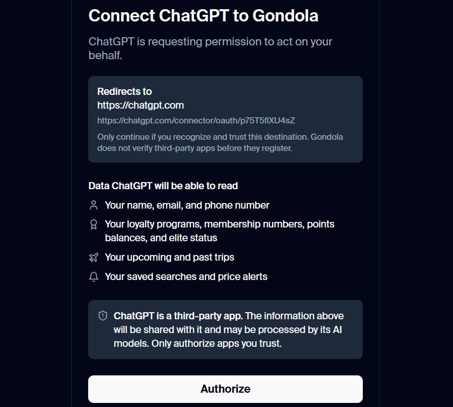 Connecting Gondola to ChatGPT: Personalized Travel Planning With Loyalty Data