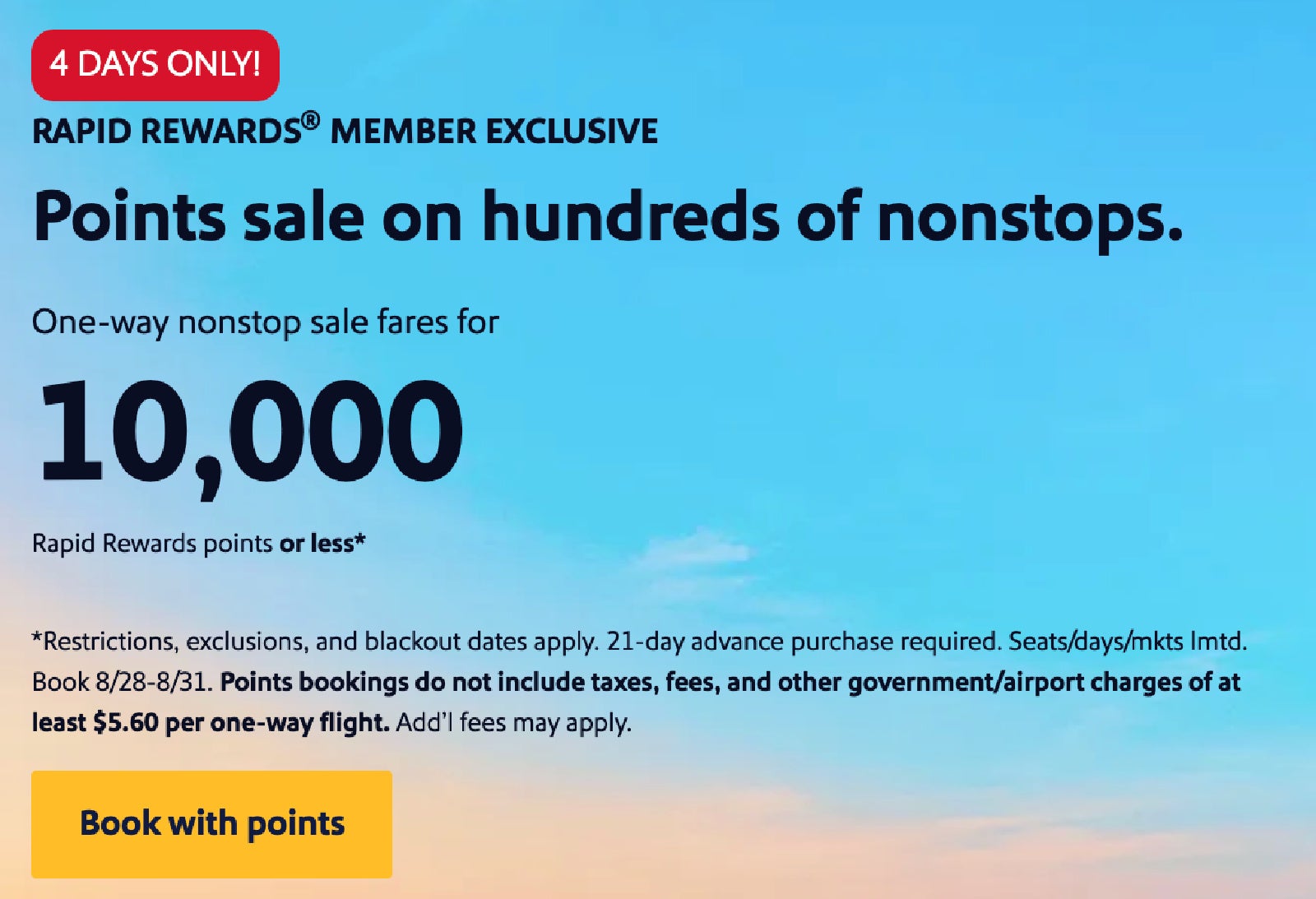 Southwest Points Sale: Redeem at 4.3 Cents Per Point Through August 31